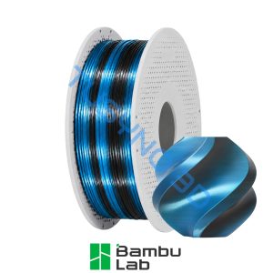 3D plastikas Bambu Lab PLA šilkas mėlyna–juoda (Phantom Blue) (13916)