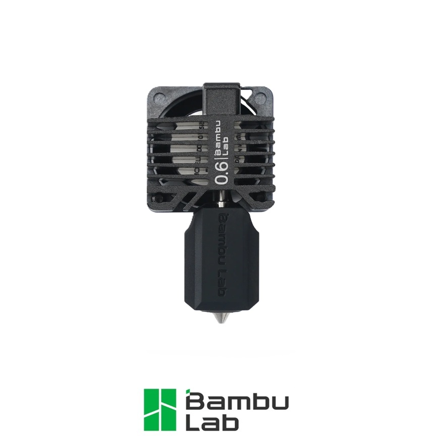 Bambu Lab P1 pilnas hotend su integruotu 0,6 mm grūdinto plieno antgaliu (FAH005-P)